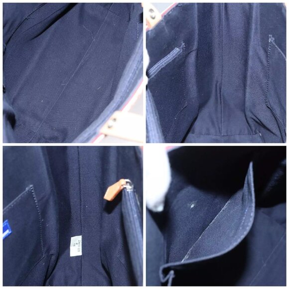 BURBERRY Hand Bag Canvas Leather Navy Silver - Picture 16 of 16